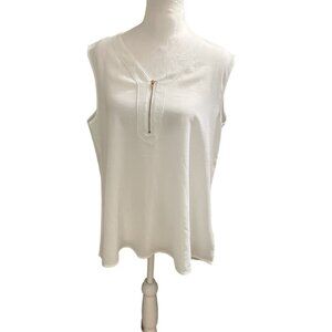 Red Popcorn Sleeveless White Top With Zipper Front & Lattice Back Detail Size L